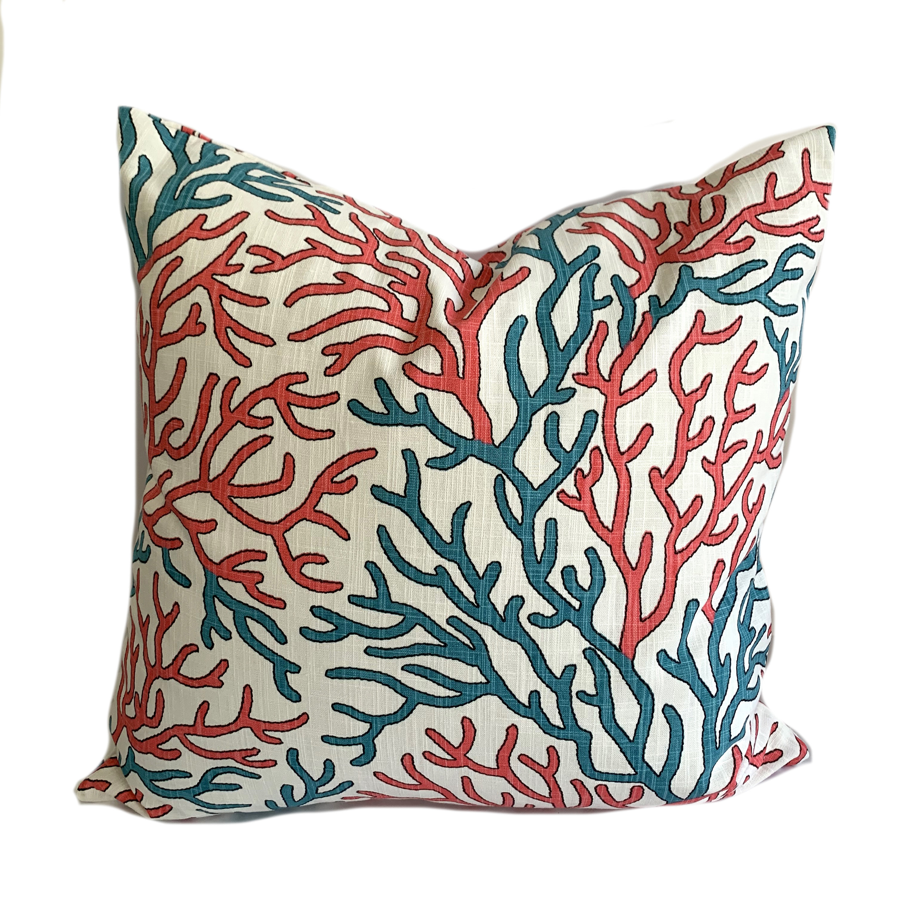 Coastal Coral Pillow Cover Coral and Turquoise Cushion
