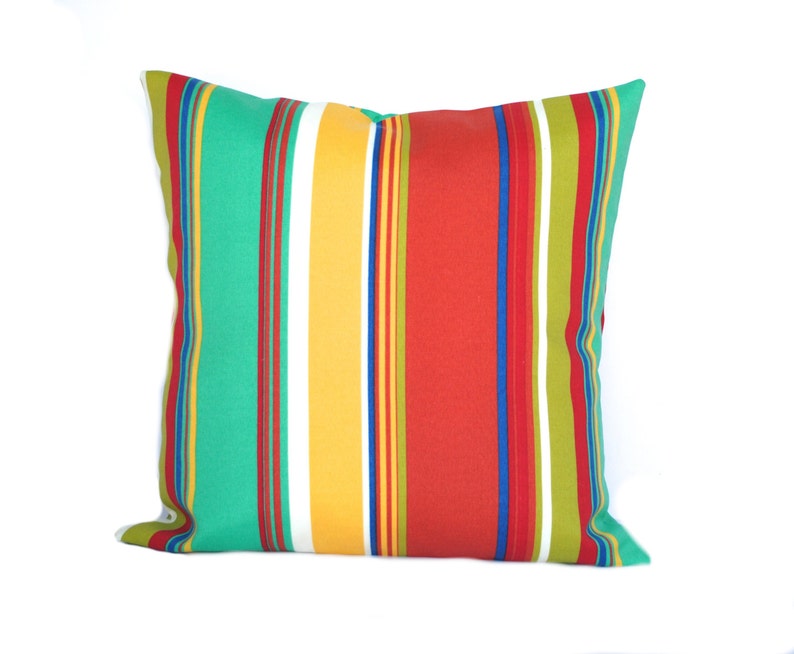 Two Outdoor Striped Pillow Covers Red Pillow Green Pillow Etsy