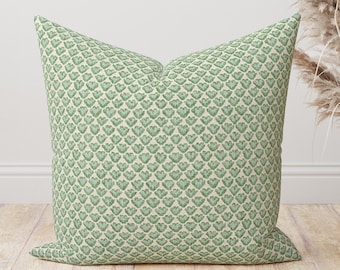 Funda de almohada de decoración para el hogar de alta calidad, cojín con estampado geométrico en bloques de color verde claro y beige azul claro.