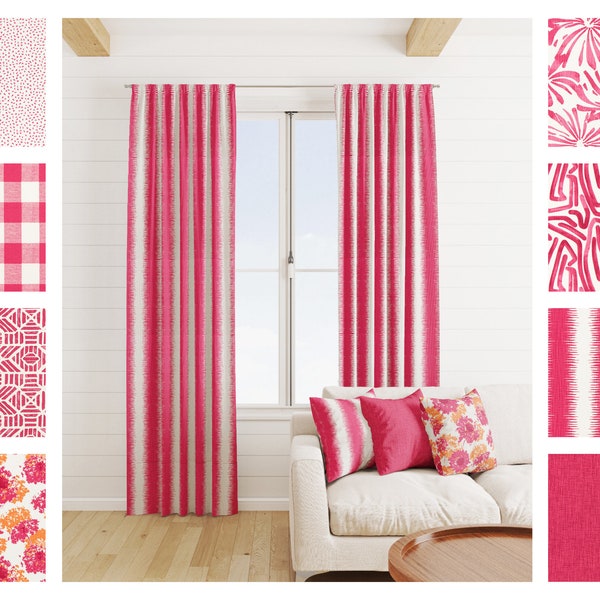 High quality Fuchsia Pink Curtains, Candy Pink Curtains, 2 Curtain Panels, Fuchsia Stripe floral Solid Geometric Curtain