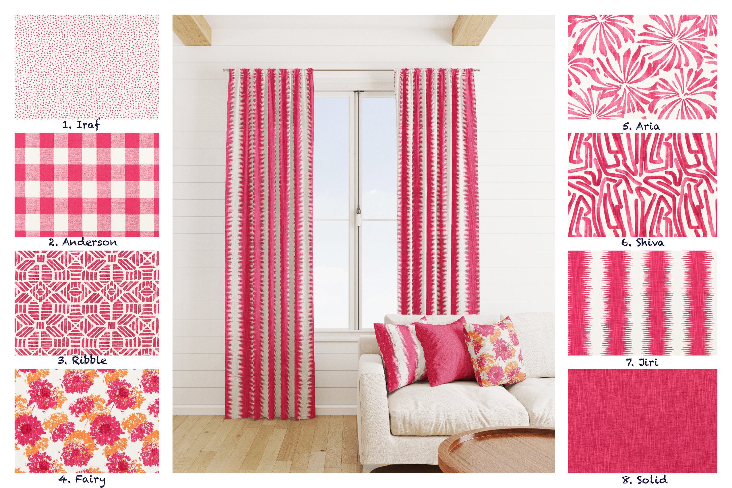High Quality Fuchsia Pink Curtains, Candy Pink Curtains, 2 Curtain