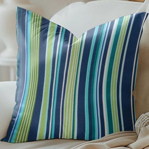 Turquoise Navy blue green stripe Outdoor pillow cover, Aqua navy green blue striped decorative throw pillow