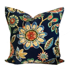 One Blue Green Outdoor pillow covers, Floral Navy Pillow, Indigo Blue decorative throw pillow, decorative pillow