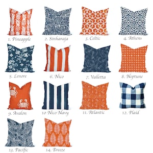 One high quality Outdoor cover, Navy Blue Pillow Palm Pillow Decorative pillow, Orange pillow, accent pillow, Tropical Pillow, Throw Pillow