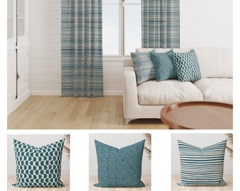 Scott Living Designer Pillow covers, Teal blue Throw Pillow, Home decor Dark teal abstract geometric stripe dot chevron Decorative Pillow