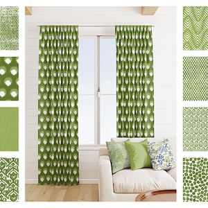 Rideaux verts, panneaux géométriques vert mousse, rideaux léopard en toile de damassé ikat unie verte