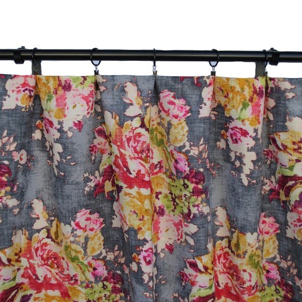 Covington Venus Basketweave Charcoal Curtains,  fabric as seen on The BACHELOR Grey Peach Pink Rose Floral, Decorative Home Decor,