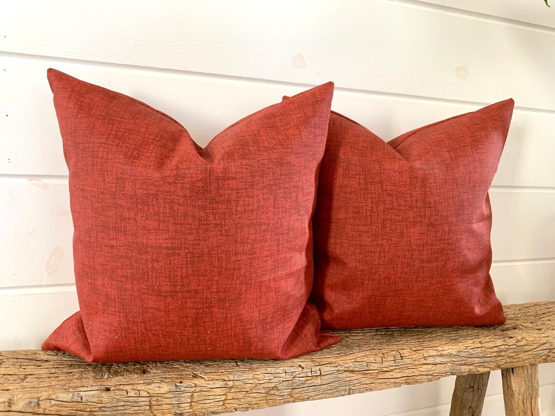 Two Red Outdoor Pillow Covers, Dark Red Pillow, Rusty Red Decorative