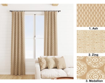 Scott living Curtains, Tan Curtains, 2 Curtain Panels,  Fall Home Decor, Caramel brown  Medallion Leaf Shibori dotCurtain