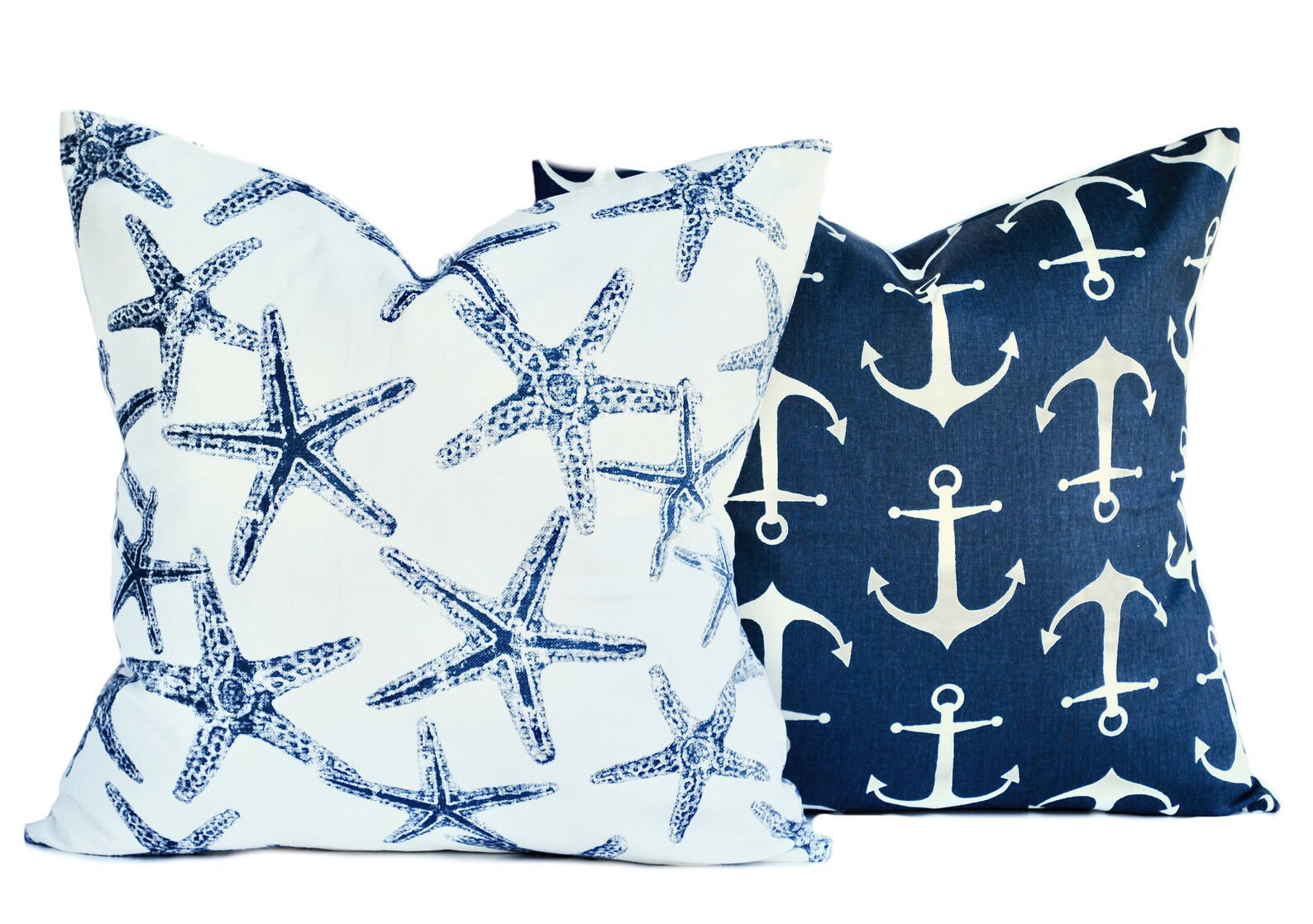 2 Nautical Pillow Covers 1 Anchor and 1 Starfish Cushion Etsy