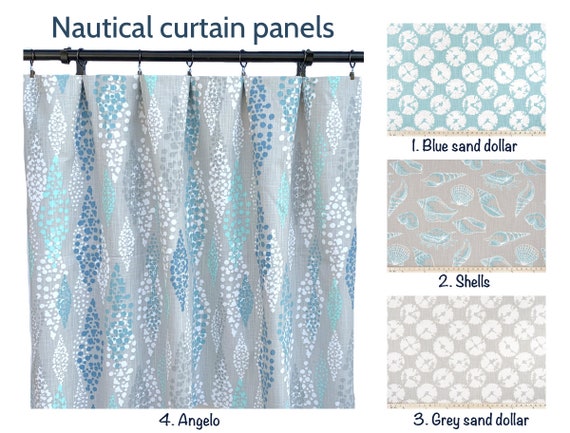 Nautical Curtains Blue Curtain 2 Curtain Panels Shells Etsy