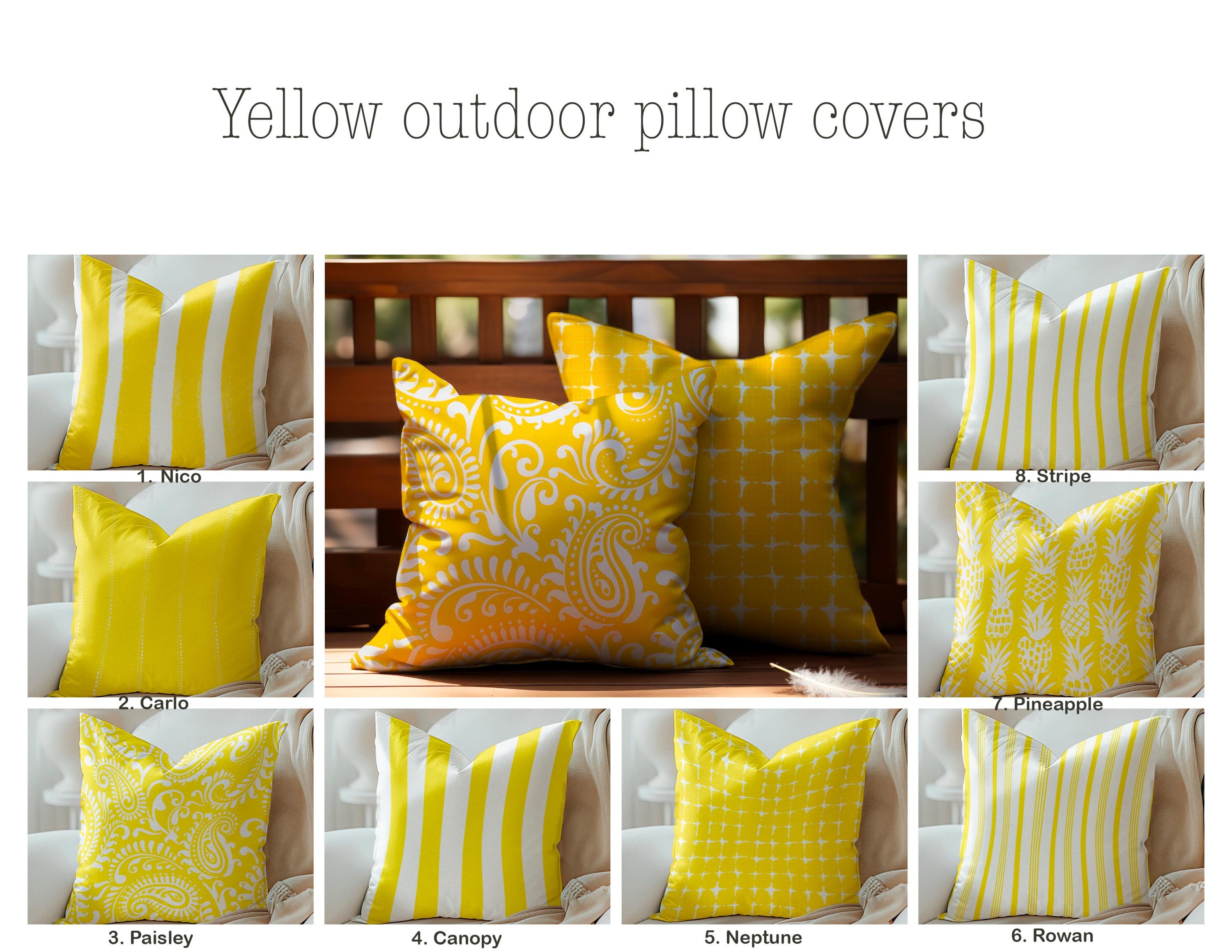 Yellow and White Outdoor Pillow Covers, Yellow Pineapple Stripe