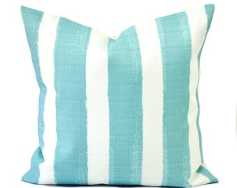 One Striped outdoor pillow cover, cushion, decorative throw pillow, Light Blue pillow, accent pillow, Aqua blue pillow