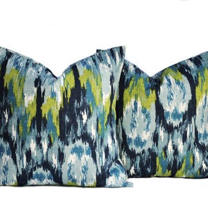 Two ikat print pillow covers, DIFFERENT SIZES AVAILABLE, decorative throw pillow, Blue pillow, woven pillow