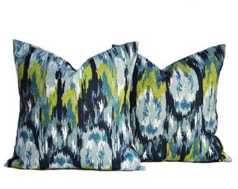 Two ikat print pillow covers, DIFFERENT SIZES AVAILABLE, decorative throw pillow, Blue pillow, woven pillow