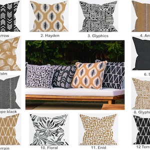 Brown and Black Outdoor Pillow Covers, Black Pillow, decorative throw pillow, Black Outdoor pillow,  Boho Throw Pillow