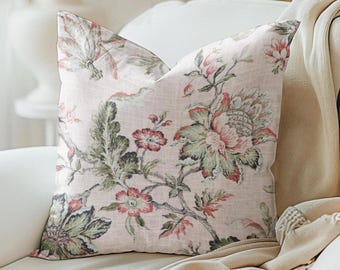 One Covington Sturbridge Pillow, Sage Dusty Blush Pink Rose Floral Pillow Cover Decorative Home Decor