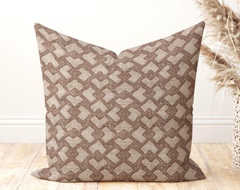 Magnolia Outdoor pillow cover, Caramel Brown tan beige geometric Outdoor Pillow, decorative pillow