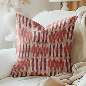 Artistry Striped pillow cover, Dark red Burgundy Bordeaux linen blend geometric abstract stripe Pillow