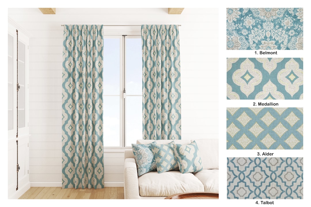 Magnolia Home Turquoise Blue Curtains, Two Blue Curtain Panels, Ocean