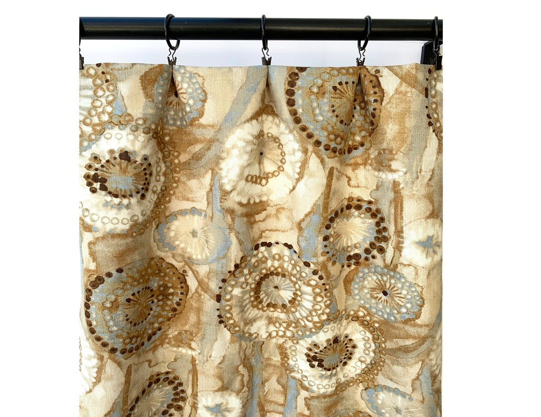 Ellen Degeneres Medallion Blue Curtains, Tan Toffee Brown Blue