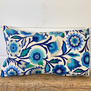 One Santa maria Outdoor pillow cover, Turquoise blue Cobalt Navy Floral Outdoor Pillow, decorative pillow