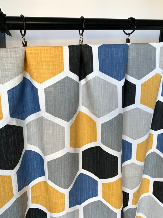 Grey Curtains Hexagon Yellow, Mustard Yellow And Black Curtains