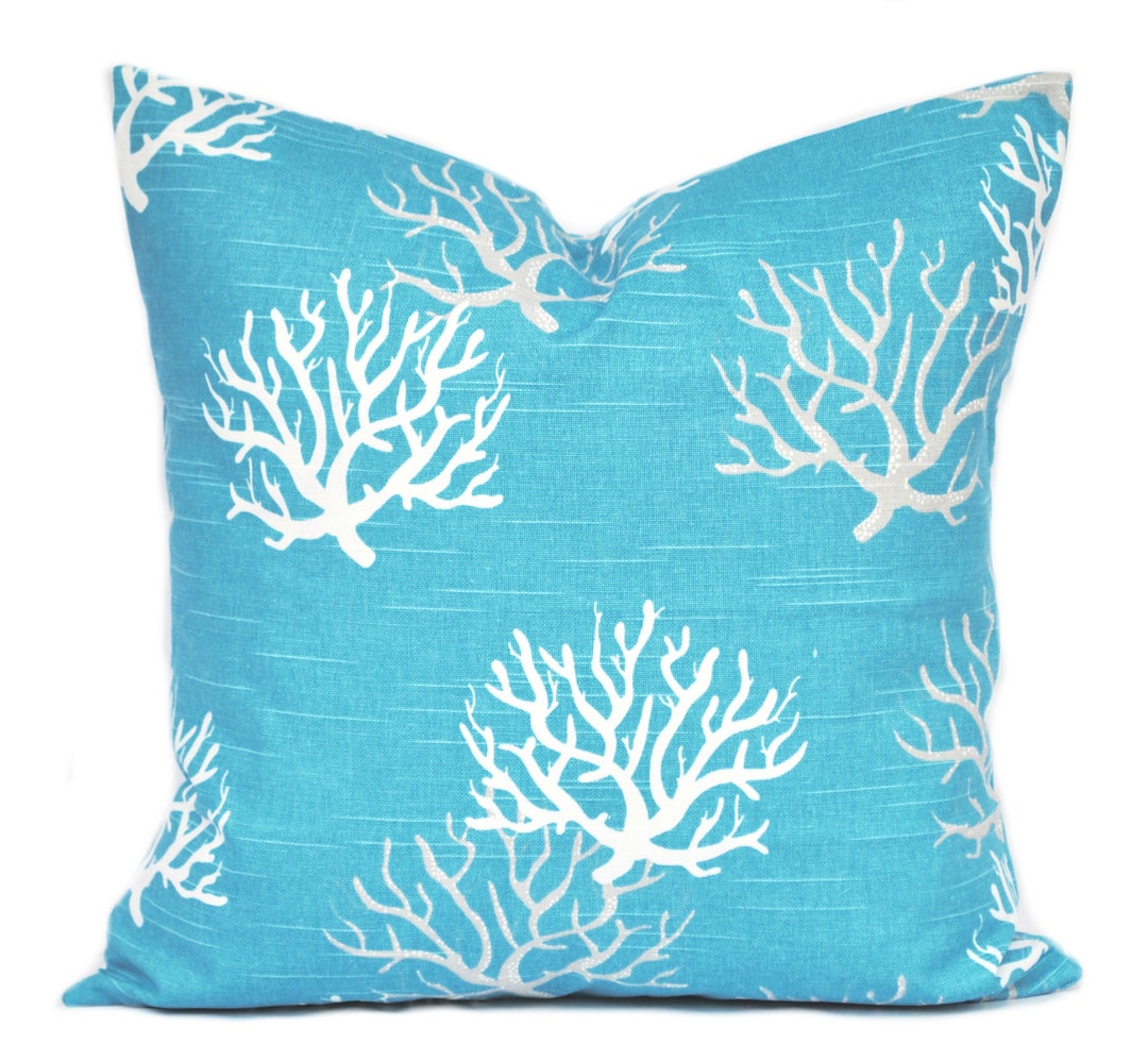 One Turquoise Coral Pillow Covers Nautical Pillow DIFFERENT Etsy