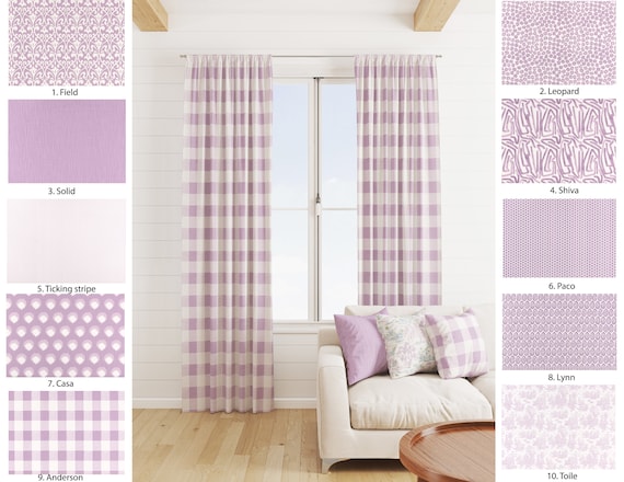 Lilac Purple Curtains, Purple Curtains, Purple Stripe Floral Solid