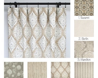 Magnolia Curtains, Floral, Tan Curtain,  2 Curtain Panels, Curtains, Home Decor, Taupe Grey Curtain