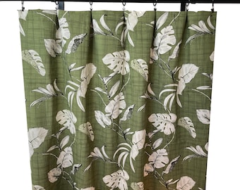 Magnolia Home Green Curtains, Green Leaf patterned Curtains, Dark Forest Hunter green Curtain