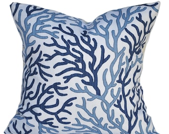 Coastal Coral pillow cover, Starfish cushion, decorative throw pillow,  Navy Blue pillow, accent pillow, Scott Brothers, Beach