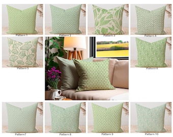 Fundas de almohada para decoración del hogar de alta calidad, cojín con estampado de bloques geométricos florales de color verde claro y azul, cojines tropicales
