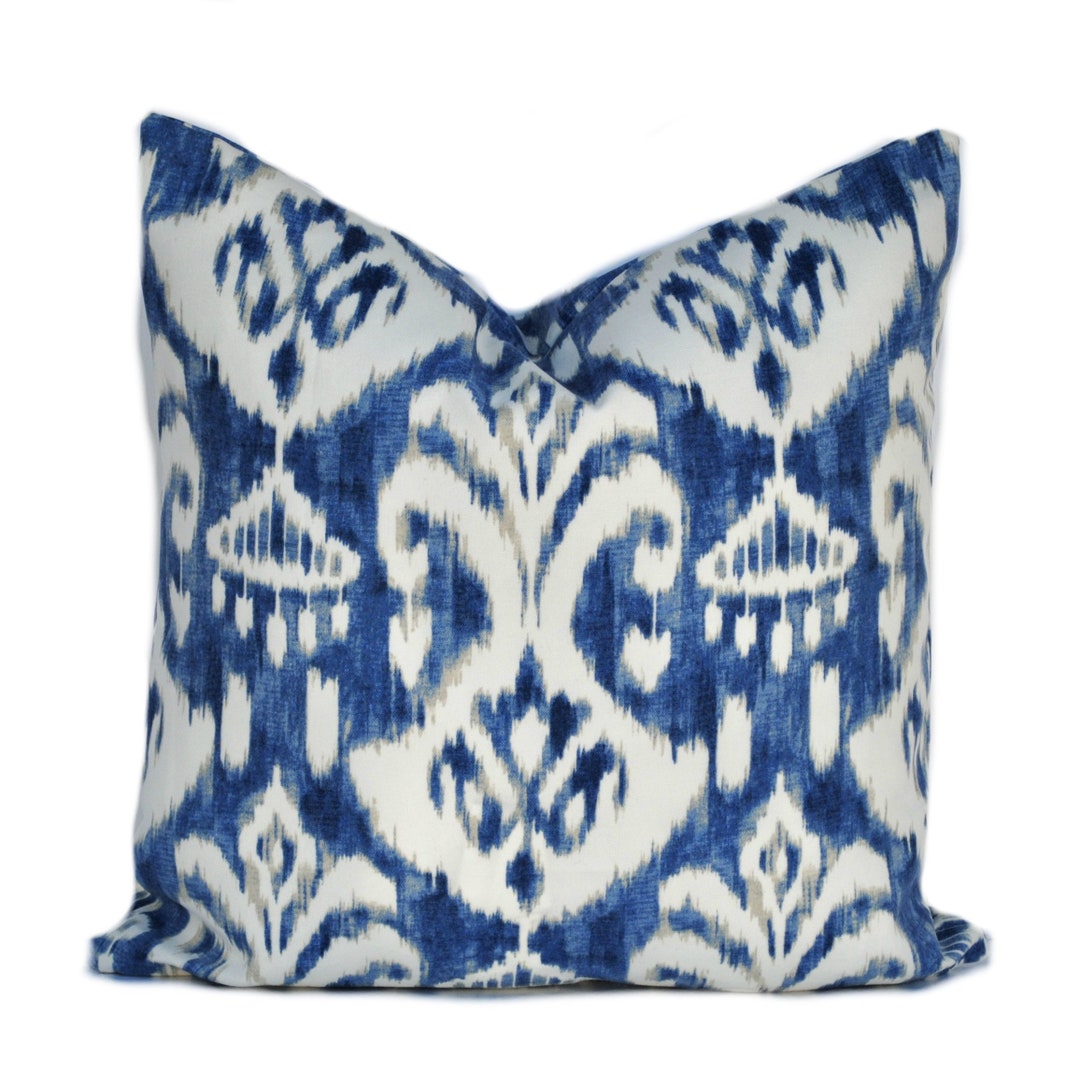 One Blue Outdoor Pillow Covers, Ikat Pillow, Indigo Blue Decorative