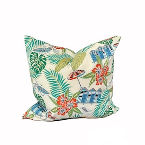 Een kussensloop van Tommy Bahama, Green Turquoise Tropical Beach hut Pillow, decoratief sierkussen, palmboomkussen, tropisch buitenkussen