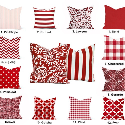 Red White Decorative Throw Pillow Cover With Zipper Paisley Etsy