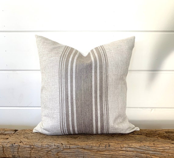 Taupe Basket Weave Pillow Cover, Tan Stripe Cushion, Decorative