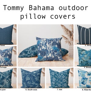 Eén hoogwaardige Tommy Bahama kussensloop, marineblauw buitenkussen, indigo decoratief sierkussen, buiten tropisch sierkussen