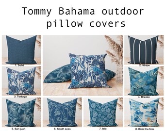 One high quality Tommy Bahama pillow cover, Navy Blue Outdoor Pillow, Indigo decorative throw pillow, Outdoor Tropical Throw Pillow