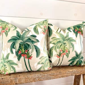Two Tommy Bahama pillow covers, Green Tropical Pillow, decorative throw pillow, Palm tree pillow, accent pillow, Tropical outdoor pillow