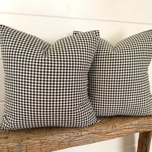 Two high quality Magnolia pillow covers, Mid century black Checkered decorative throw pillows, Black plaid pillow
