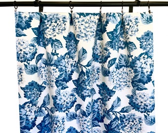 Magnolia home fashions Curtains, Blue and white Hydrangea floral Curtain Panels