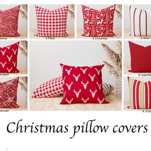 Christmas pillow cover, Red decorative throw pillow, Dot Geometric Chevron Stripe Reindeer decorative pillow