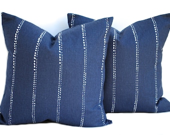 Two Navy pillow covers,  Home decor, decorative pillow, throw pillow, Navy pillow, Blue Pillow,  Striped pillow, Shells Pillow