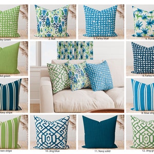 Blue and Green pillow covers, Navy Blue Pine Green slub linen Floral Ikat Geometric Artistic Stripe decorative throw pillow cover