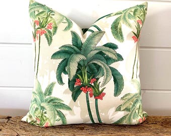Una federa per cuscino Tommy Bahama, cuscino tropicale verde, cuscino decorativo, cuscino con palma, cuscino d'accento, cuscino tropicale da esterno
