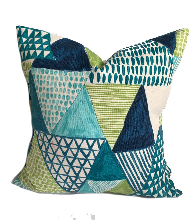 One Blue Green Outdoor Pillow Covers Geometric Pillow Indigo Etsy