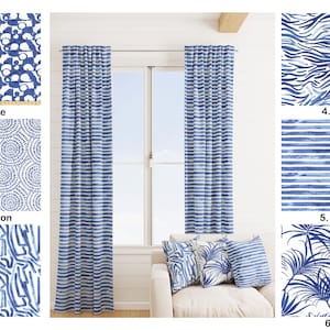 High quality Royal Blue Curtains, Blue Tropical Curtains, 2 Curtain Panels, Dark blue  Medallion Leaf Shibori dotCurtain
