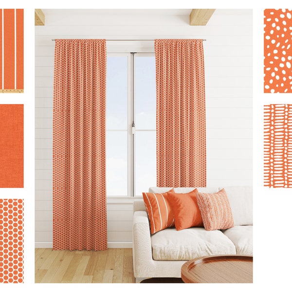 High quality Fiesta Orange Curtains, Orange Curtains, 2 Curtain Panels, Orange Stripe polka dot Solid Geometric Curtain