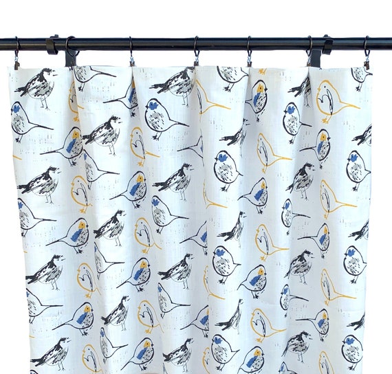 Bird Print Curtains Navy Blue Curtain 2 Curtain Panels Etsy